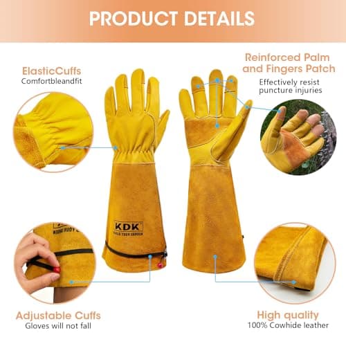 KDK Long Cowhide Gardening Gloves Men Women Thorn Proof Rose Pruning Gloves