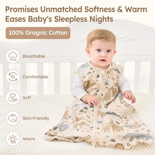 Unnivoll Baby Sleep Sack 18-24 Months 100% Cotton Lightweight 0.5 TOG Wearable Blanket Baby Sleep Bag with 2-Way Zipper for Infant Toddler Apricot Elephant