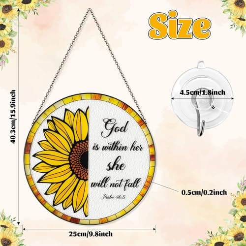 GudaAphrmix Stained Glass Suncatcher - 9.8in Sunflower Bible Verse Window Hanging for Women Housewarming Gift