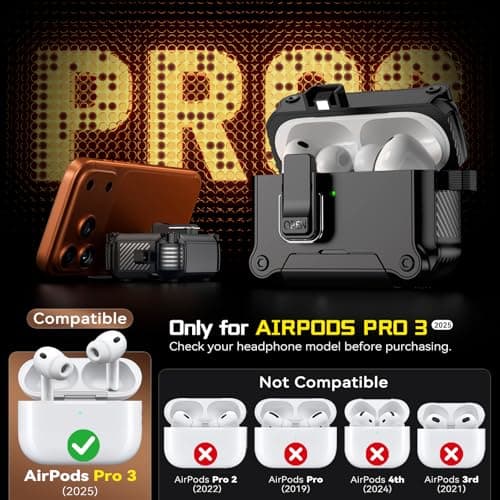 Inesore for AirPods Pro 3 Case with Secure Lock (Black)
