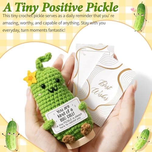 Emotional Support Crochet Plush Positive Pickle Inspirational Cheer Gifts for Women,Handmade Crochet Pickle Gift Thank You Birthday Mothers Day Teacher Appreciation Gifts for Coworker Nurse Mom Friend