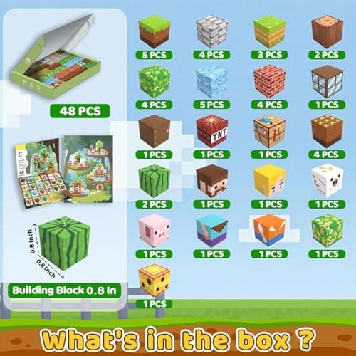 SSAWER 48 PCS Magnetic Blocks - Magnetic Building Blocks for Kids, Magnetic Cubes Sensory Toy for STEM Boys and Girls Christmas Birthday Gifts