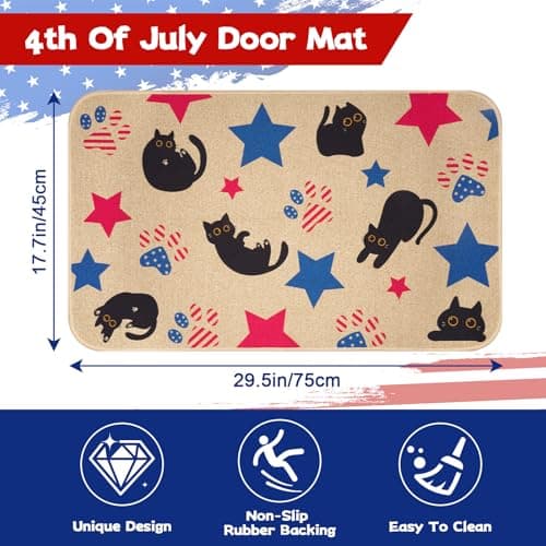 Zuicxlsy Patriotic Door Mat,4th of July Door Mat with Black Cat & Stars