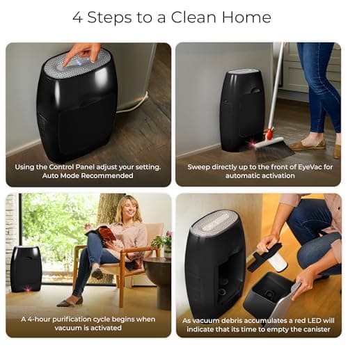 EyeVac Air 2-in-1 HEPA Air Purifier & Touchless Vacuum Automatic Dustpan - Ultra Fast & Powerful - Covers 600 Sq ft - Corded Canister Vacuum, Bagless, Automatic Sensors, 1000 Watt (Black/Black)