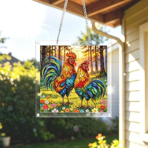 AOSERI Acrylic Jigsaw Puzzle Suncatcher, 103-Piece Rooster Sun Catcher Crafts for Adults, 7.4 Inch Window Hanging Decor for Home Garden Gifts