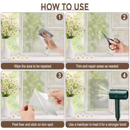 8 Sheets Window Screen Repair Patches Kit, Gray 7in x 5in Fiberglass Mesh Repair Patches, Heavy Duty Self Adhesive Screen Tape, Quick Fix Tears Holes for Window Screen Door Mosquito Net