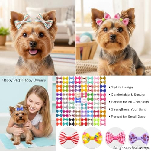 QingHan Dog Hair Bows Small Puppy Bowknot Clips for Pet Grooming Accessories Doggy Gifts 100Pcs (50 Pairs)