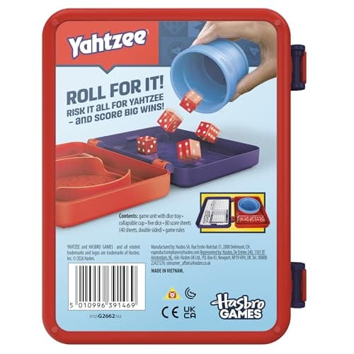 Yahtzee Dice Game | with Collapsible Cup & Storage Case | Fun Family Games for Kids, Teens, Adults | 30 Mins. | 2 or More Players | Ages 8+ (English & French Version)