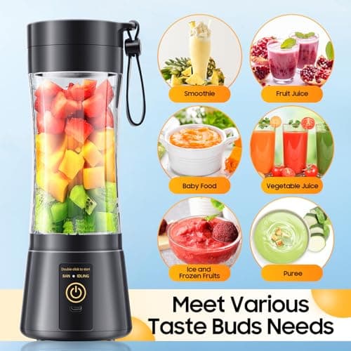 Cordless Mini Blender Make Smoothies & Shakes - Portable Blender with 380ML BPA-Free Travel Cup, USB Rechargeable, Easy to Clean, Suit in Gym/Office