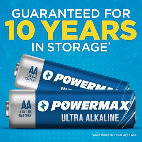 Powermax 24-Count AA Batteries, Ultra Long Lasting Alkaline Battery, 10-Year Shelf Life, Reclosable Packaging