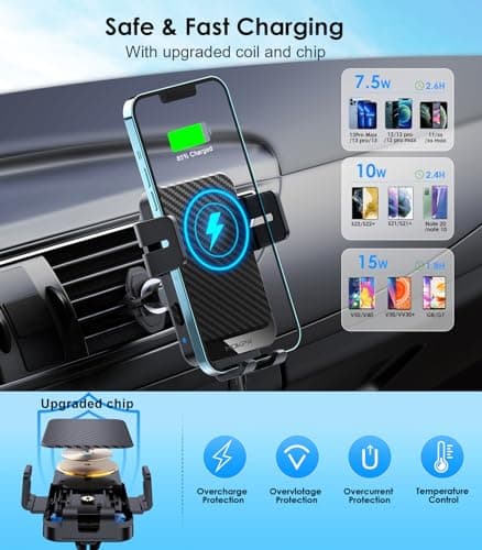 Wireless Car Charger, MOKPR 15W Fast Charging Auto-Clamping Car Phone Holder Wireless Charger Air Vent Car Phone Mount for iPhone17/16/15/14/13/12 pro/12/11/X/8, Samsung Galaxy S24/S23/S22/S21/S20