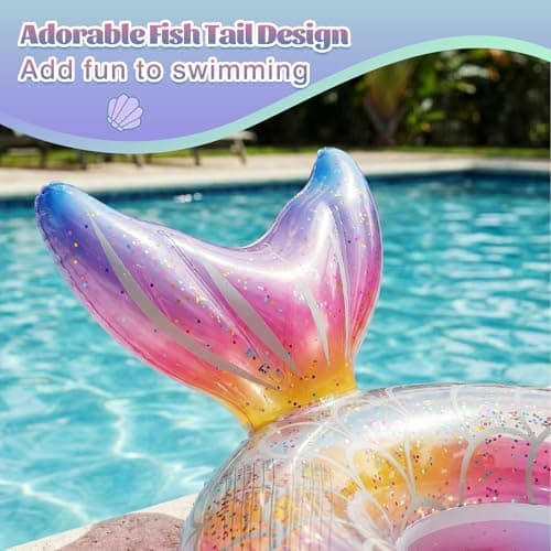 MoKo Inflatable Swimming Ring, Swimming Tube Cute Pool Float Tube Decorations Swim Tubes Outdoor Pool Beach Water Floats Party Supplies Kids Adults Floaties, Rainbow Silver Scales