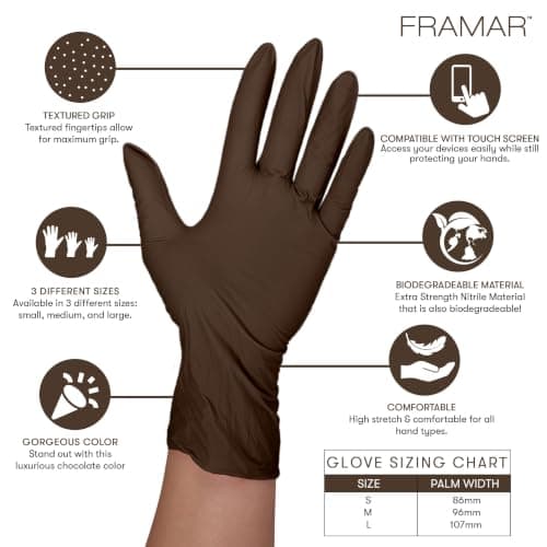 FRAMAR Mocha Mittens Nitrile Gloves, Disposable Food Safe Gloves, Large 100
