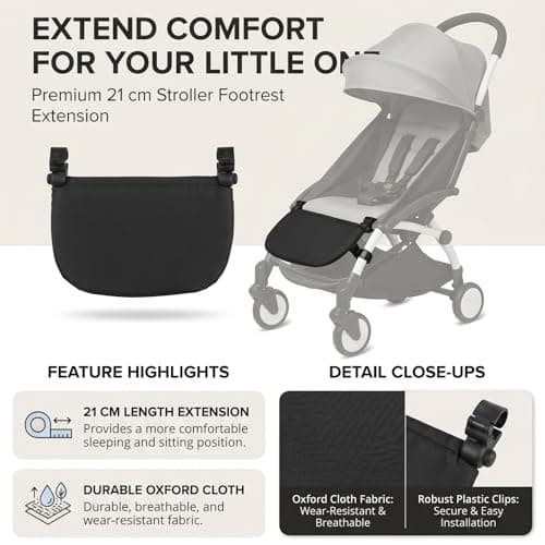 Baby Stroller Footrest, 12.6 x 8.3 in Stroller Extension Footrest Universal Infant Leg Rest for Baby Stroller Pushchair, Adjustable Detachable Foot Support for Toddler Comfort (Bla