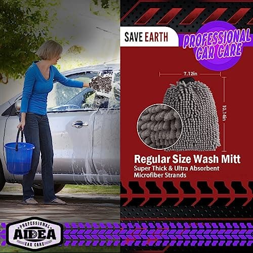 AIDEA Car Wash Mitt Microfiber, 1PK, Car Wash Brush, Grey, 7.12''X10.14''