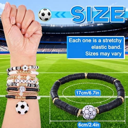 GlobalDecor Soccer Bracelet, Sports Bracelets for Women | 8Pcs Stackable Stretch Bracelets, 2026 Soccer Fan Gear, 2026 World Cup Decor & Football Party Supplies for Game Day, Soccer Mom & Team Gifts