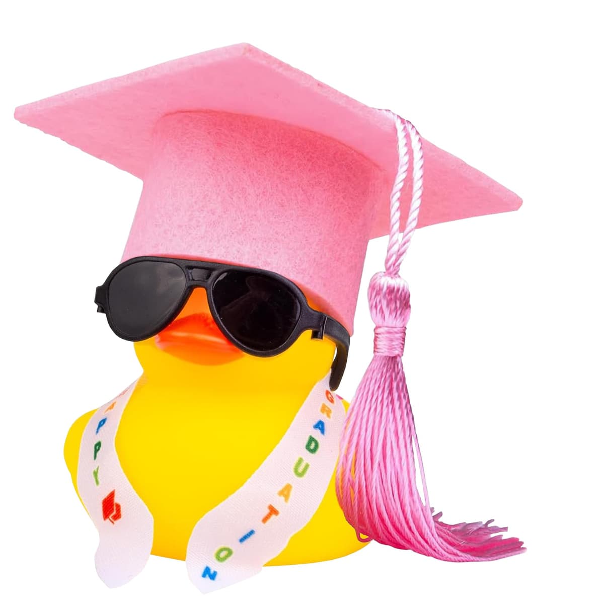 Patito de Goma académico con Diploma Mini Pato de graduación Congrats Grad Pato de Goma Regalos decoración del salpicadero del Coche Tarjeta de Felicitación Caja de Regalo (Rosa-Negro)