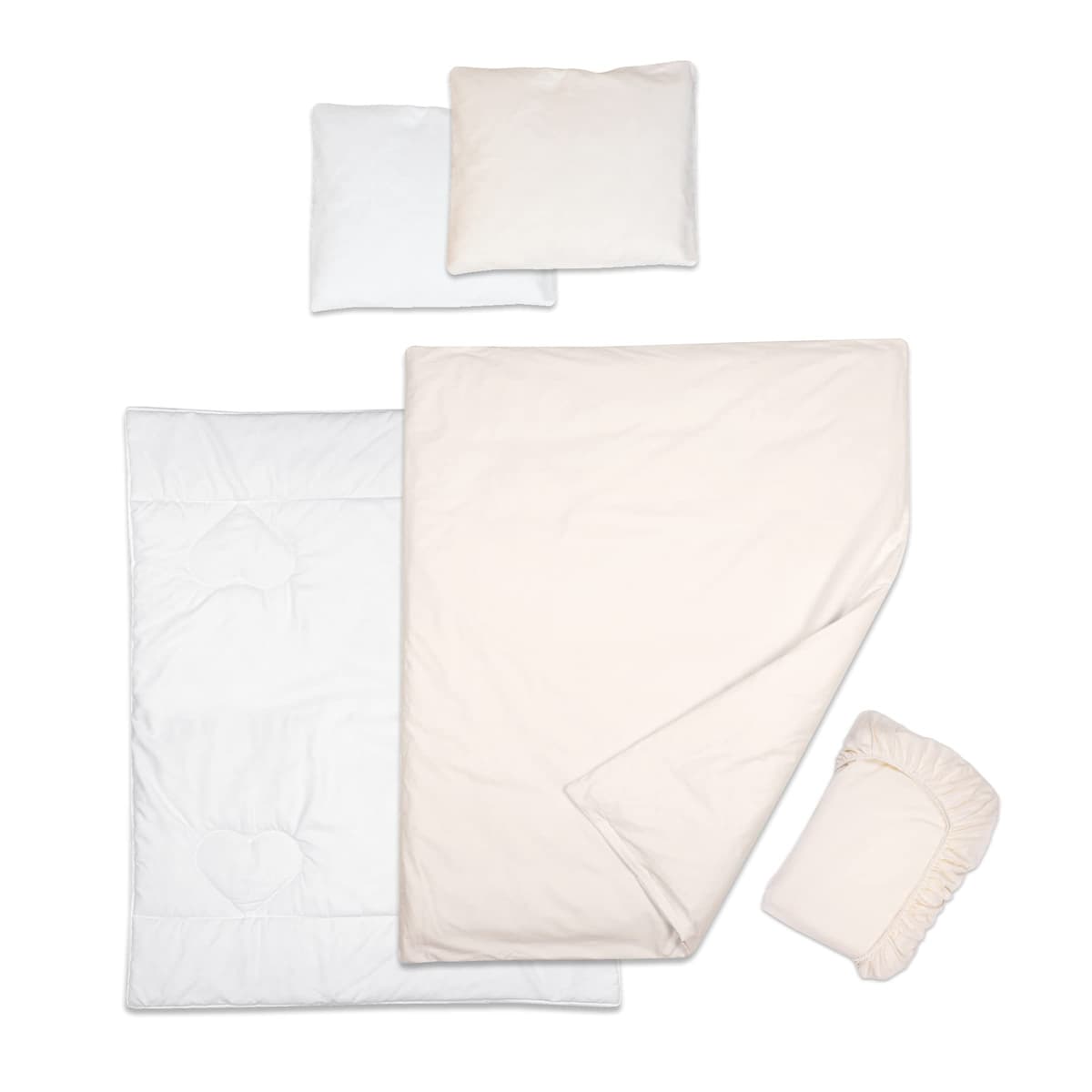 Baby Comfort 5 Piece Toddler Bedding Duvet Pillow with Covers & Jersey Sheet fits 90x40cm Crib 12M+ (Cream)