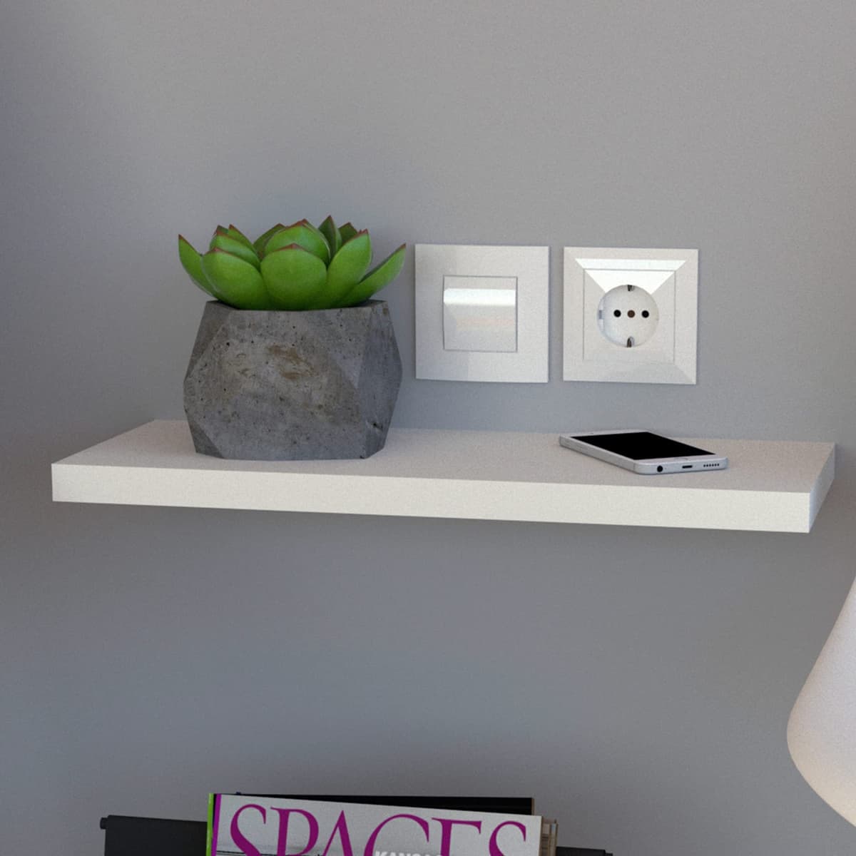 Henor Balda Pared 50 x 20 x 2.5 cm. Estante Pared Madera Herraje Totalmente Oculto Carga Soporta hasta 25Kg Blanco