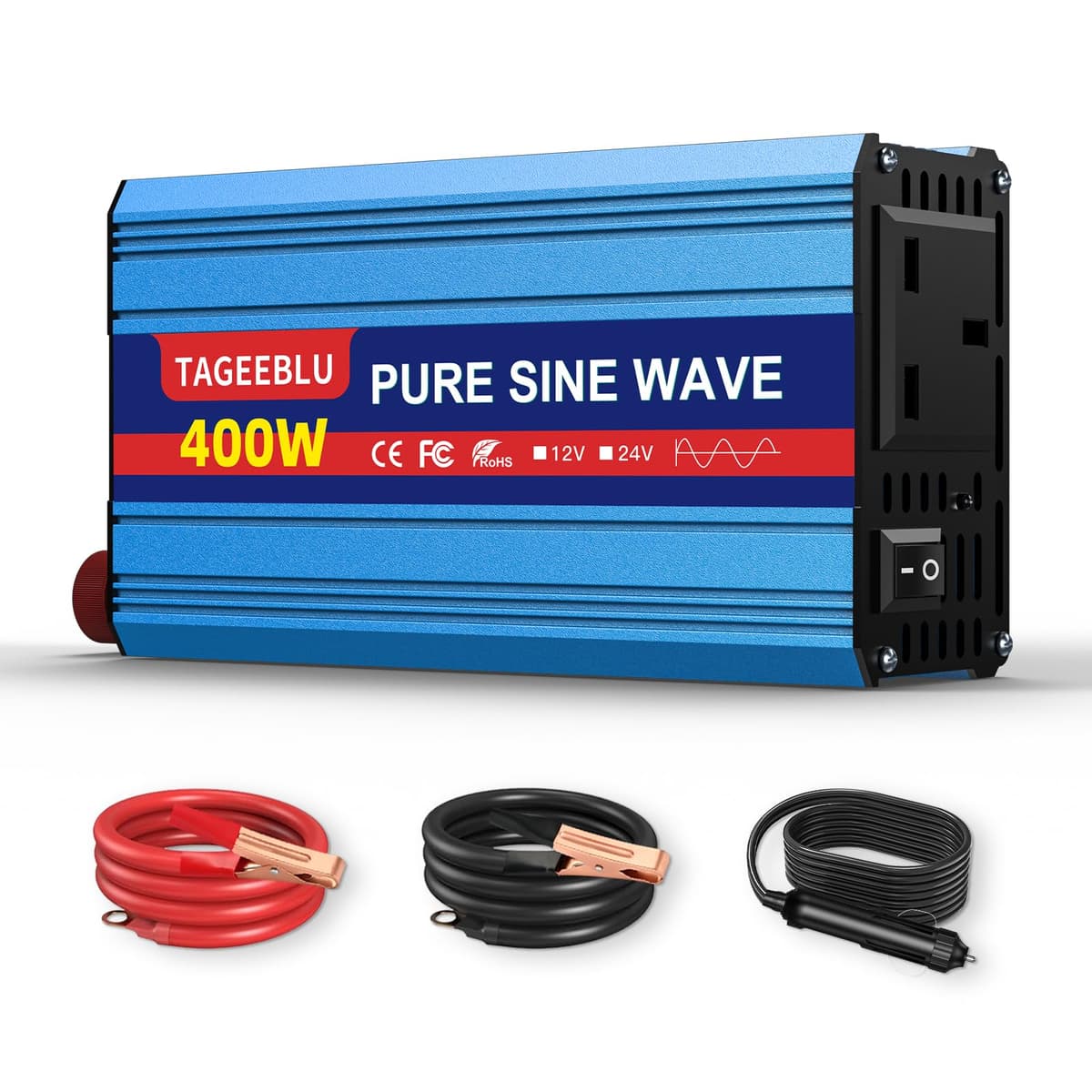 Pure Sine Wave Power Inverter 400w DC 12V to AC 240V Voltage Converter with AC Outlets,digital display,and safety switch,for Motorhomes,Trucks,Boats,Camping,800W Peak Power