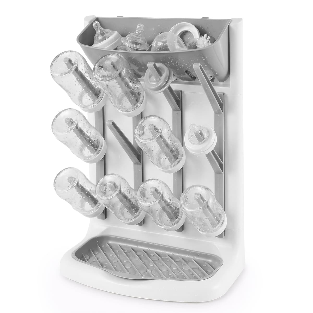 shaojian Baby Bottle Drying Rack with 12 Hooks Space Saving Vertical Bottle Dryer Rack Holder with Detachable Bottom Drip Tray for Kitchen Countertop Storage Accessories(grey)