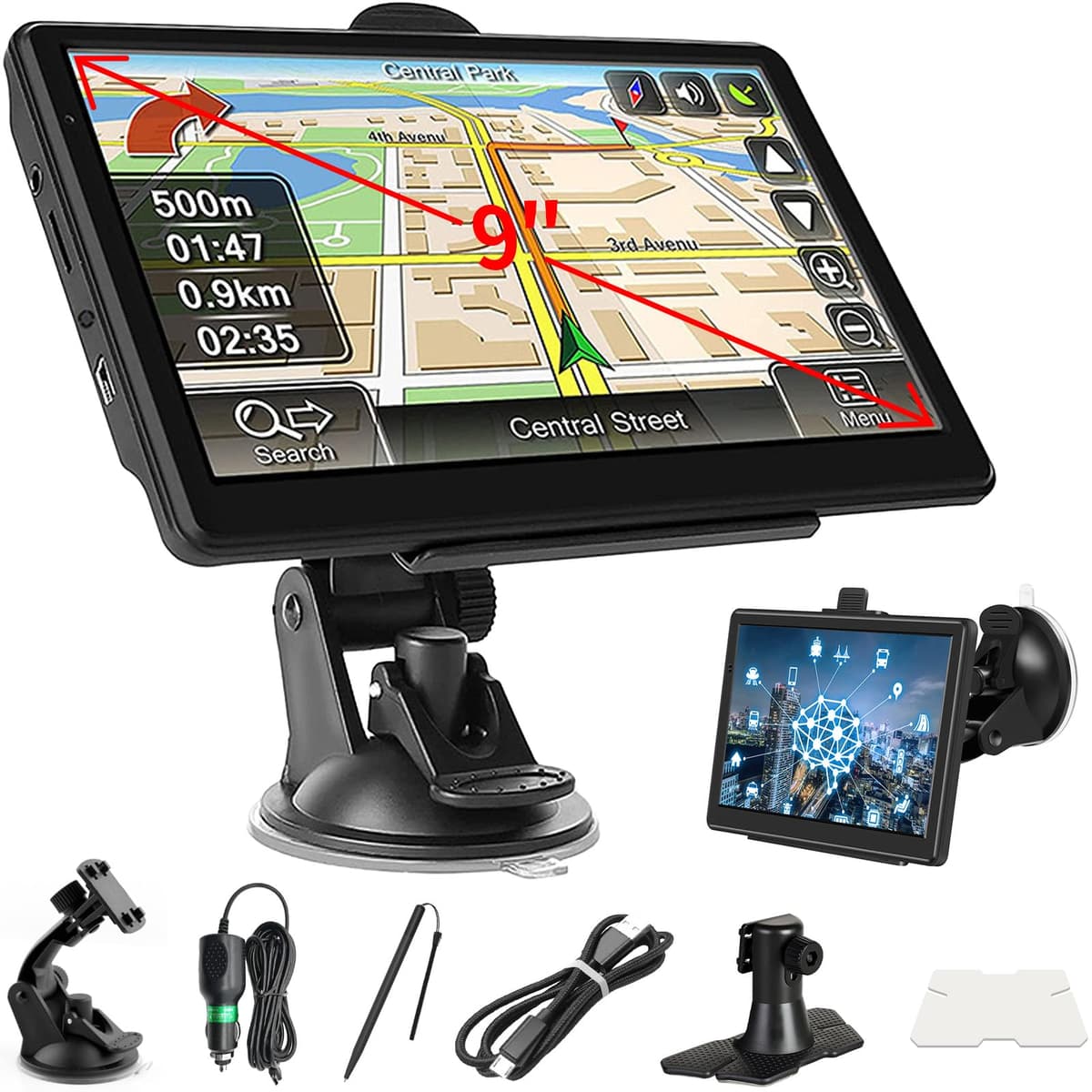 9 Inch Sat Navs, GPS Navigator Sat Nav for Car, Truck, Buses with 2025 UK Maps, Lifetime Free Updates, Real-Time Voice Guidance, Speed Camera Alerts, Lane Assist, and Comprehensive POI