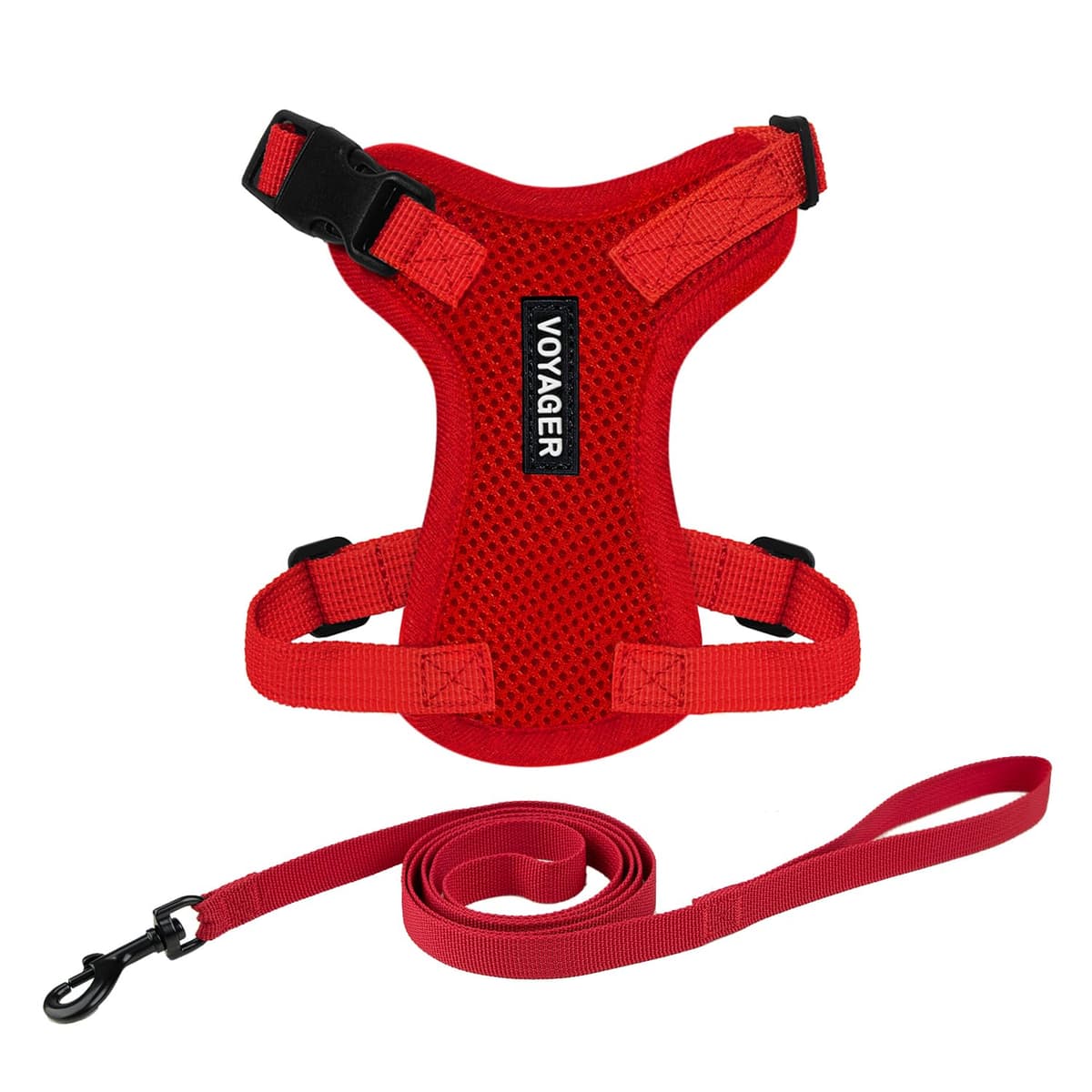 Voyager Step-in Lock Cat Harness and Reflective Cat Leash with Neoprene Handle by Best Pet Supplies - Supports Small, Medium and Large Breed Cats, Red, size XXS - 5ft