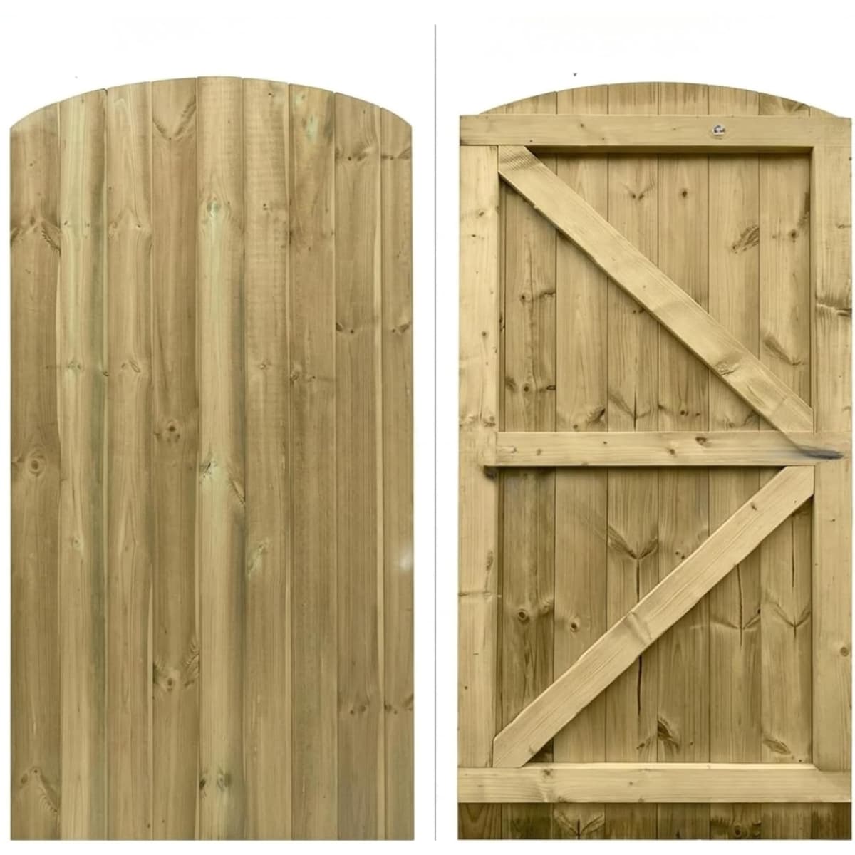 180cm x 75cm Wooden Garden Gate | Pressure Treated Feather Edge Timber Gate | Dome Top Heavy Duty 6cm Thick Semi-Braced Side Gate