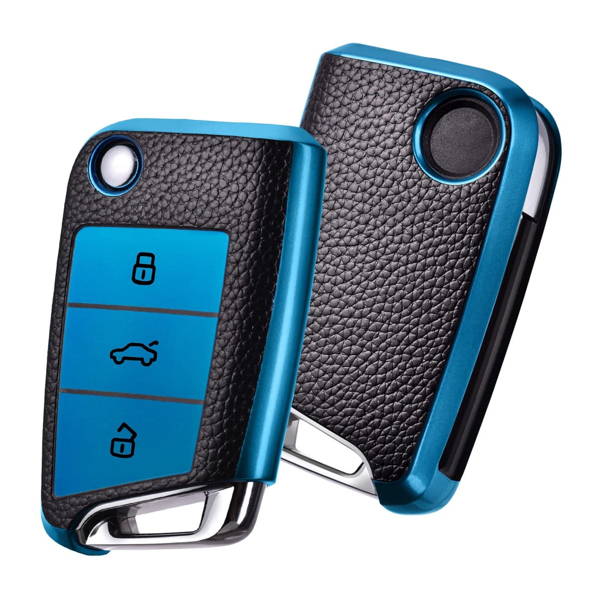 OATSBASF Car Key Case Key Case, Key Box Cover 3 Buttons (blue leather)