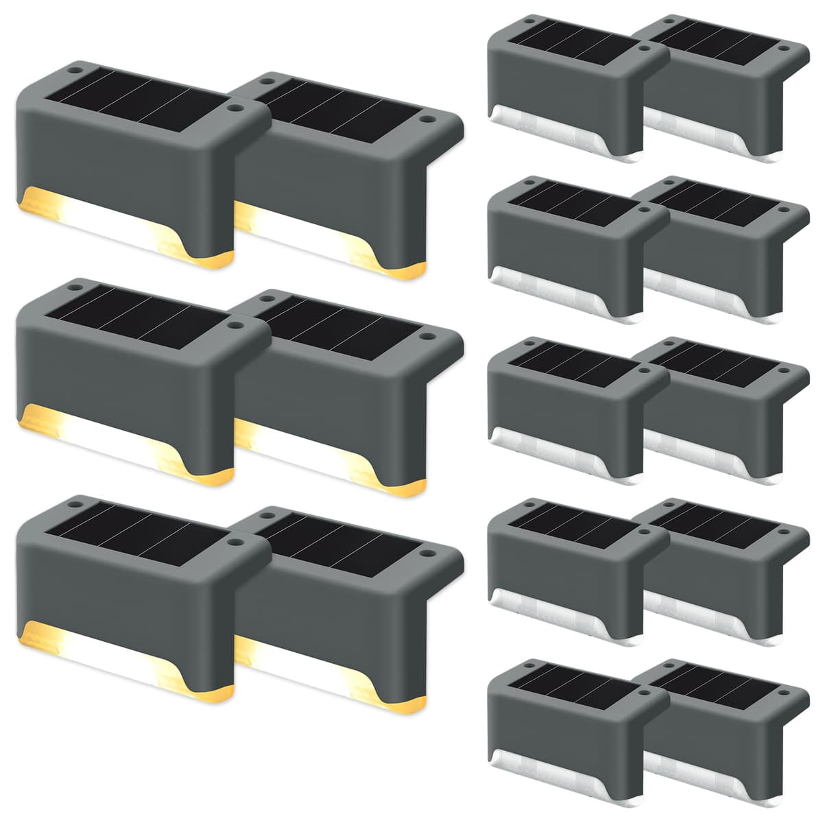 GIGALUMI Luces Solares para Exteriores Pack de 16, Luces para Escaleras, Impermeables, Iluminación LED para Escaleras Exteriores, Escalones, Vallas, Patios, Terrazas, Gris, Blanco Cálido
