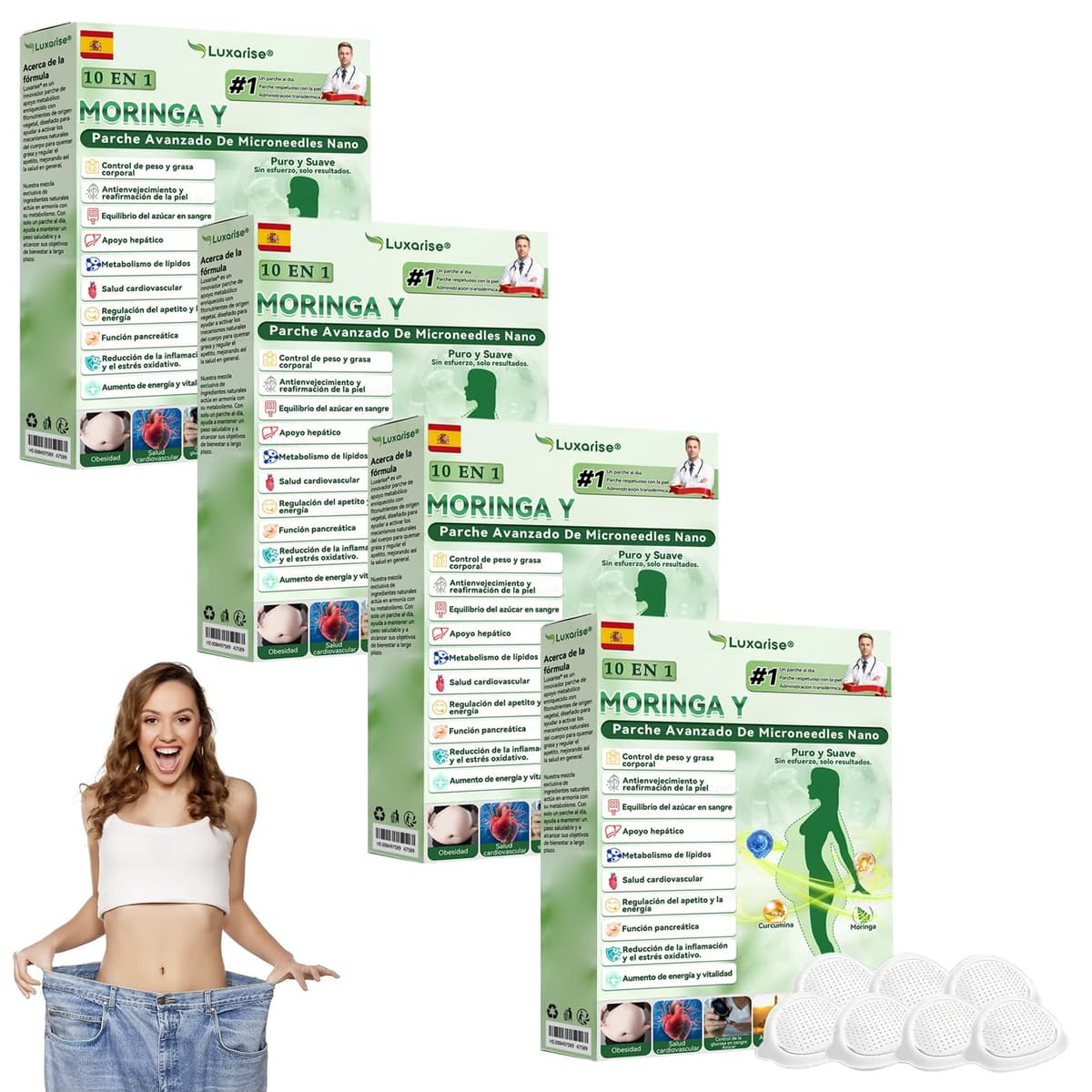 Luxarise 10 EN 1 Moringa Parche Avanzado, 2026 Nuevo Moringa Parches, Luxarise Parches adelgazantes, Ingredientes Naturales, para hombres y mujeres (4 Caja)