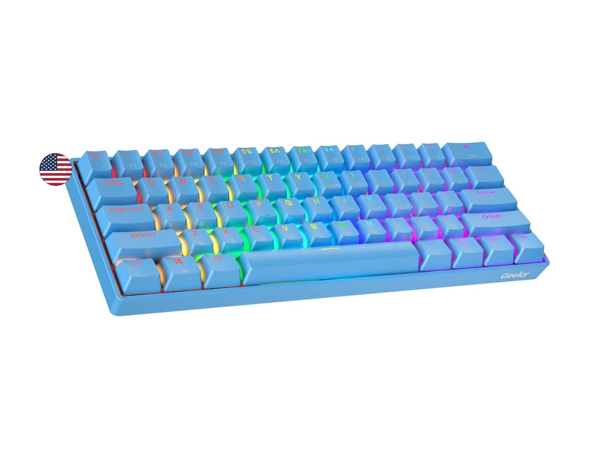 Geeky GK61 60% | Hot Swappable Mechanical Gaming Keyboard | 61 Keys Multi Color RGB LED Backlit for PC/Mac Gamer | ANSI US American Layout (Blue, Mechanical Red)