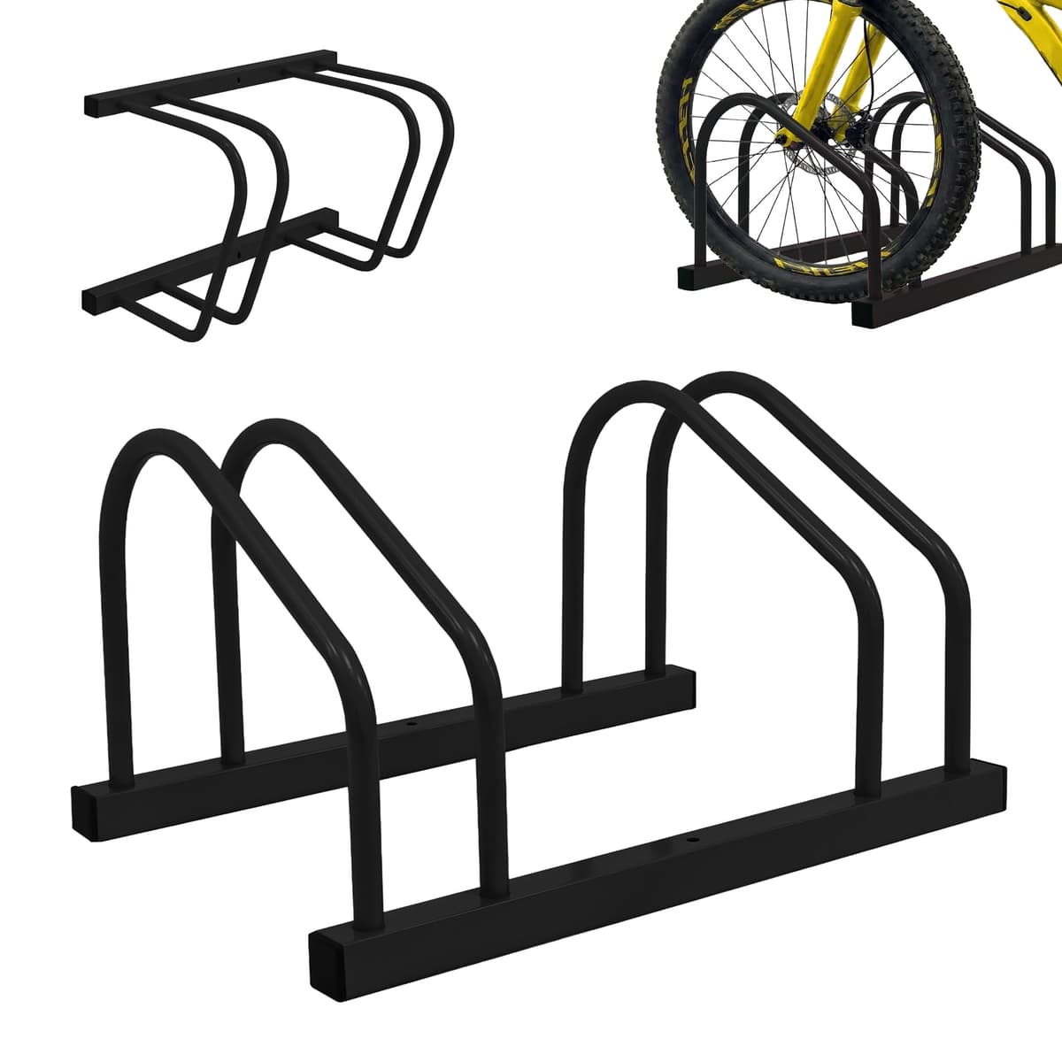 Relaxdays Soporte para 2 Bicicletas, Montaje Suelo o Pared, para neumáticos hasta 65 mm, Garaje, Acero Negro