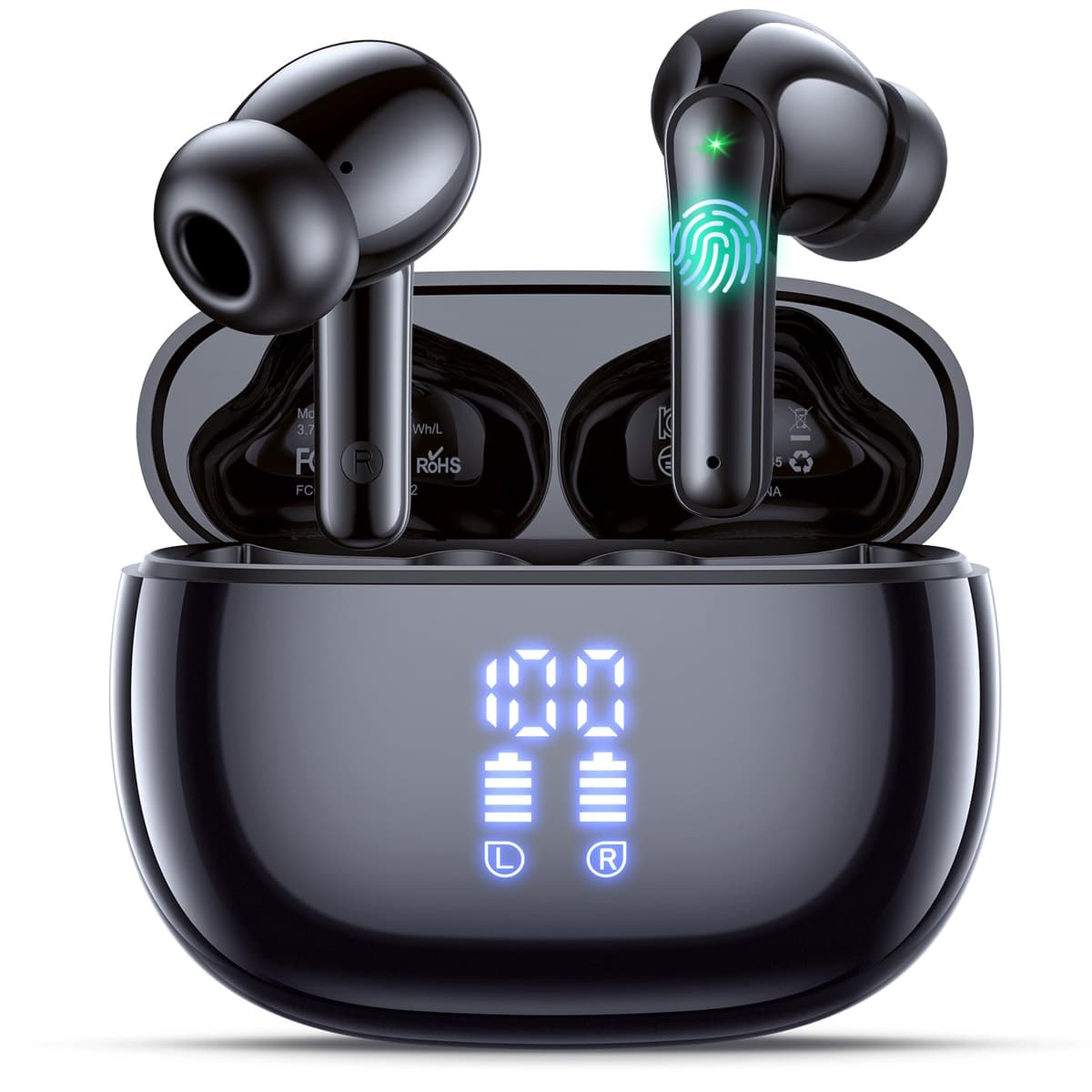 Ear Buds Wireless Earbuds, Bluetooth Headphones 5.4 with 4 ENC Noise Cancelling Mic, 48H Playtime LED Display, IPX7 Waterproof, Deep Bass Stereo – Headphones Wireless for Running, Gym & Gaming, Black