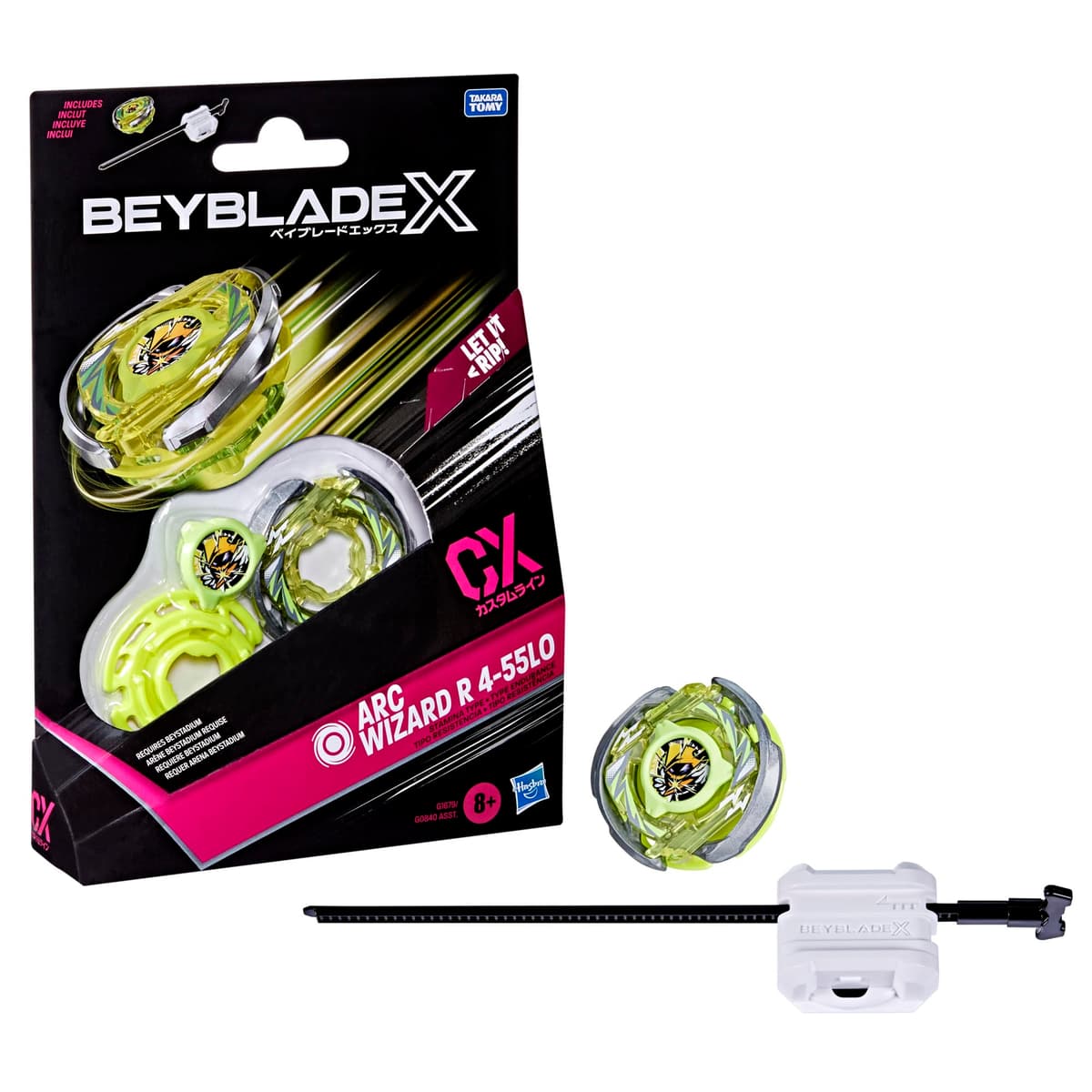 Beyblade X, Kit Inicial ARC Wizard R 4-55LO CX con Top y Lanzador