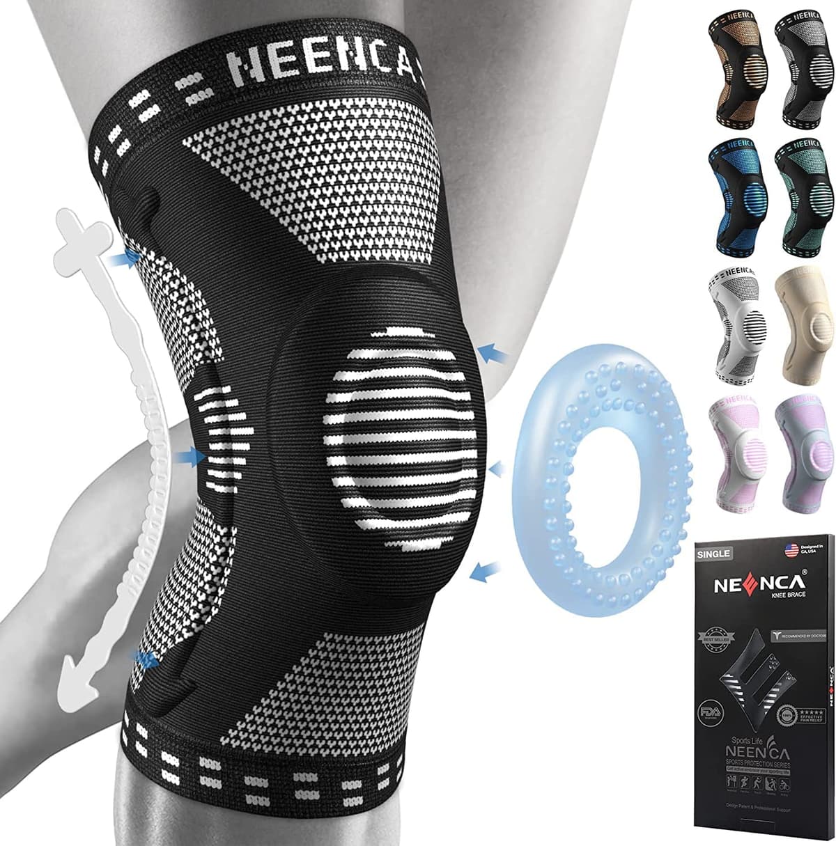 NEENCA Rodillera Profesional, Rodillera de Compresión con Almohadillas de Gel de Rótula y Estabilizadores Laterales para Hombre y Mujer, Rodilleras de Grado Médico para Correr, Desgarro de Menisco