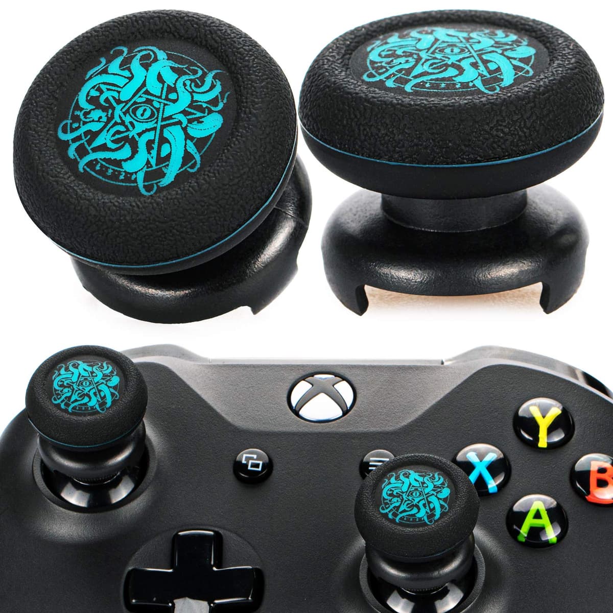 FPS Thumbstick Extender & Printing Rubber Silicone Grip Cover 2 Sets for Xbox Series X/S & Xbox One Controller (Deep Sea Demon Tentacle)