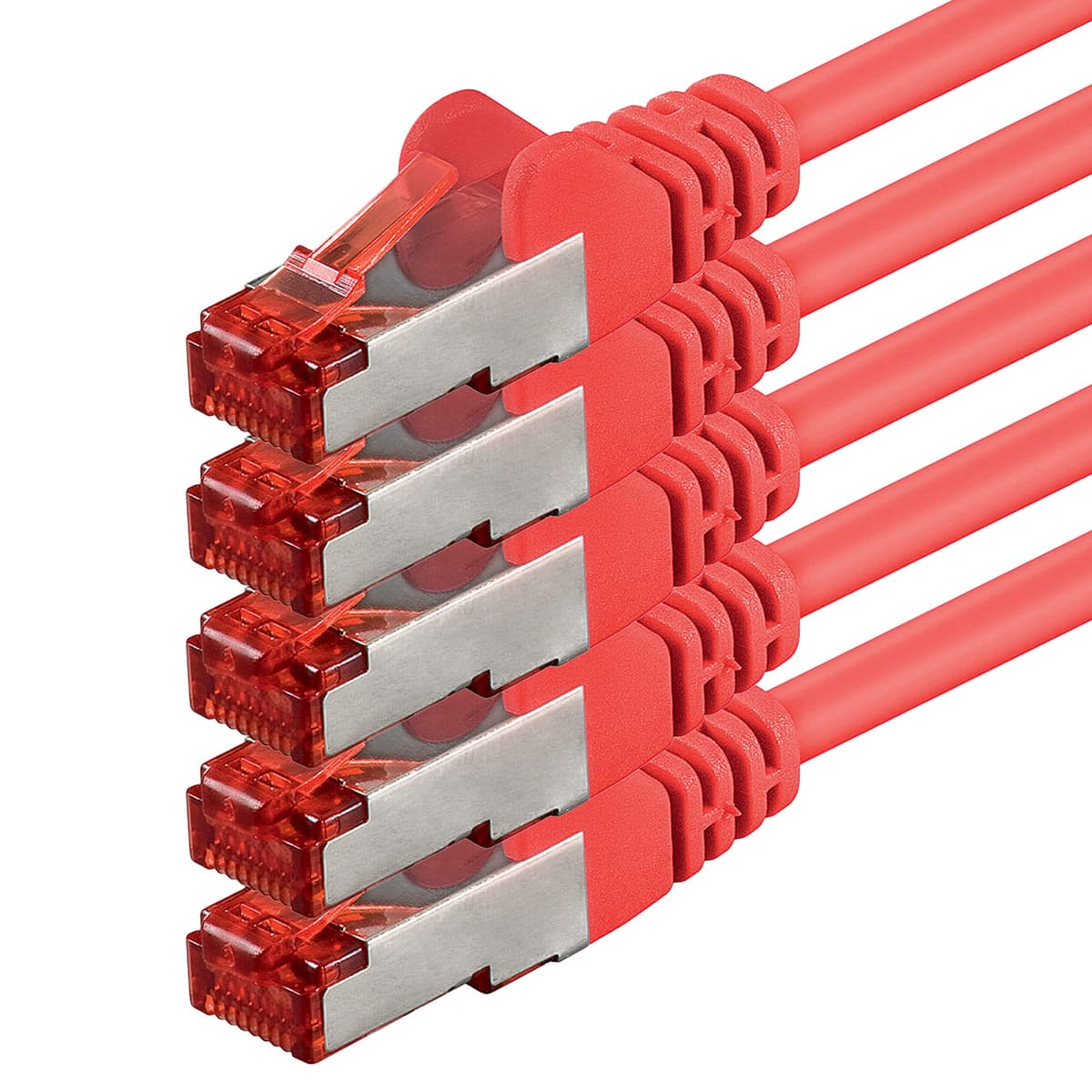 1aTTack - Cable de red SFTP PIMF con 2 conectores RJ45 de doble apantallamiento CAT 6 0 Rojo - 5 piezas 2m