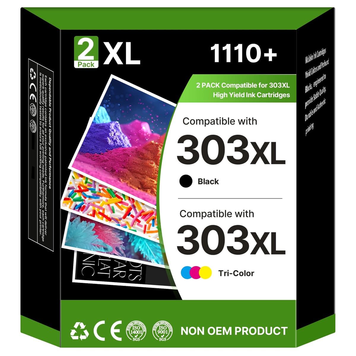 303XL Ink Cartridges Multipack High Yield Replacement for HP 303 XL Ink Black and Colour for HP Envy Photo 6220 6230 6232 6234 7120 7130 7132 7134 7137 7820 7830 7832 printers (2-Pack)