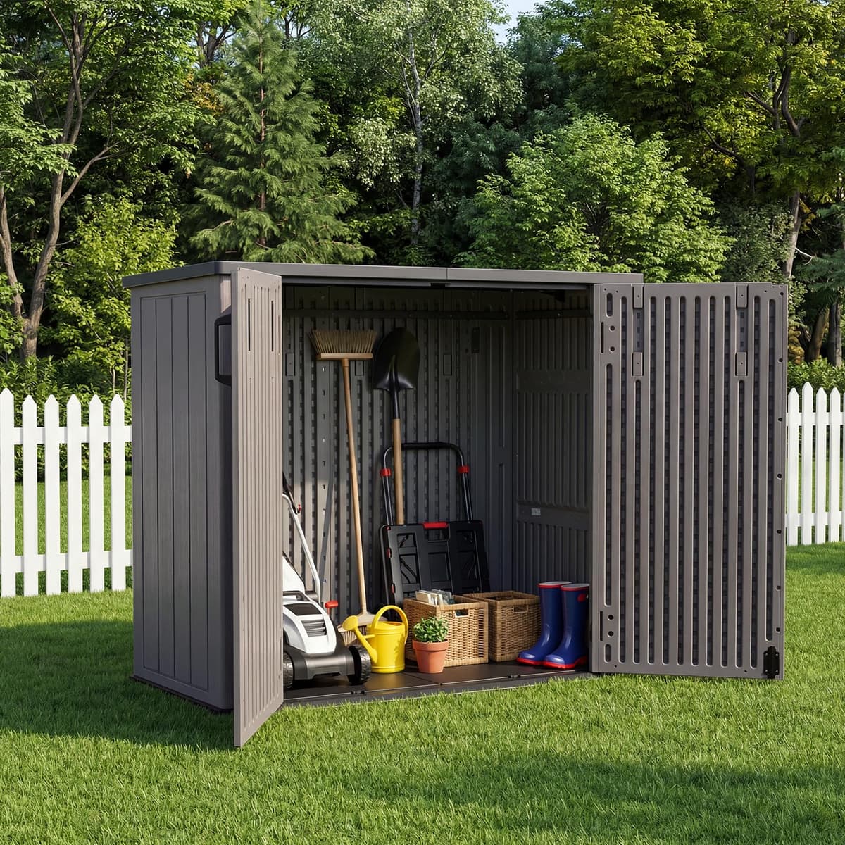 Panana Plastic Shed Garden Storage With Floor Lockable Outdoor Storage House Tool Shed Box, Compact Utility Tool Cabinet L142xW67xH 118.5cm (GSGD24)